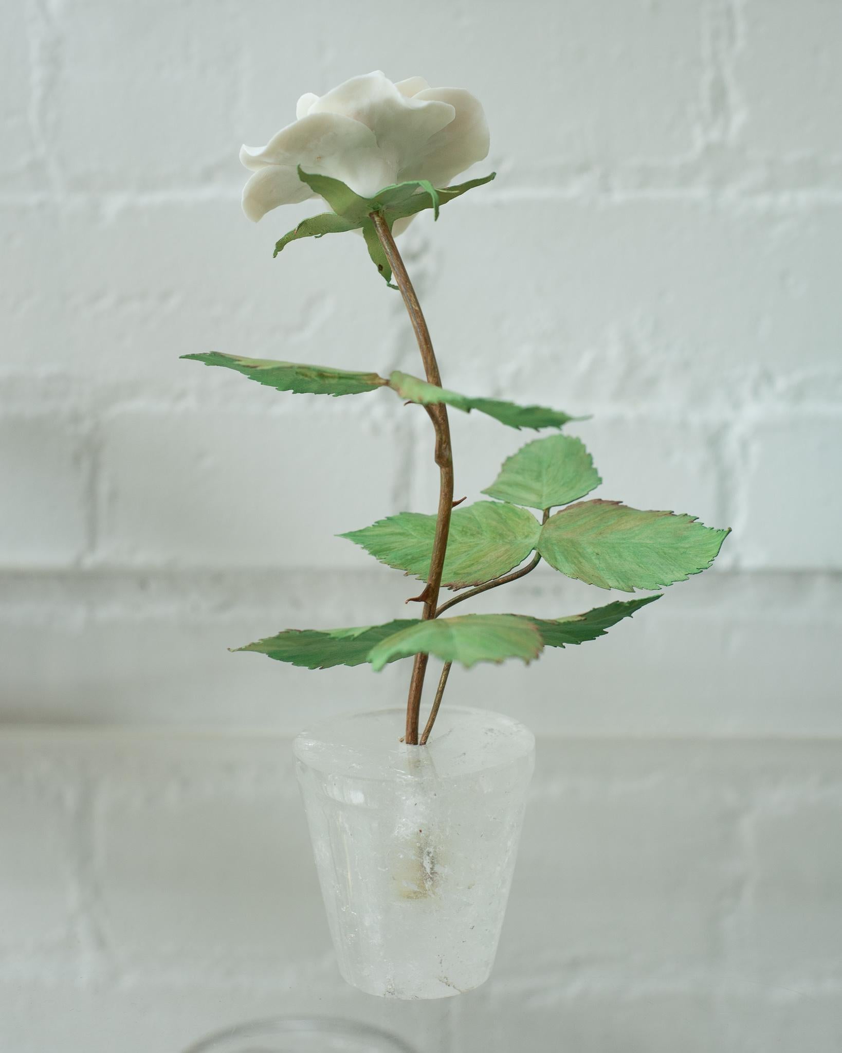 Samuel Mazy Biscuit Porcelain Rose Bush Sculpture in Rock Crystal Pot In New Condition For Sale In Toronto, ON