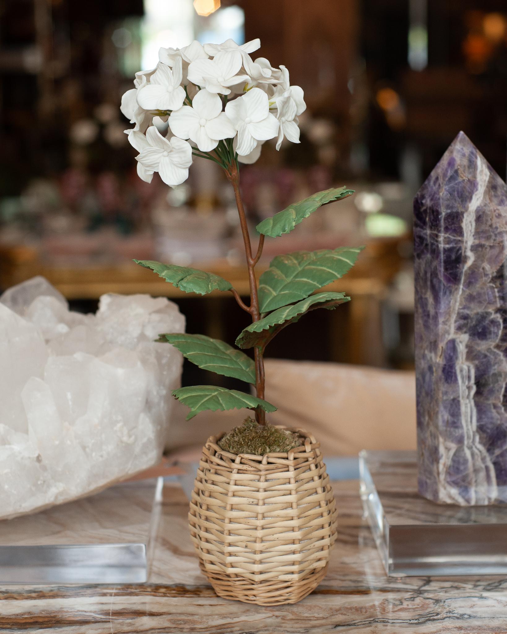 French Samuel Mazy Biscuit Porcelain White Hydrangea Flower Sculpture