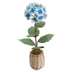 Samuel Mazy Glazed Porcelain Blue and White Hydrangea Flower Sculpture