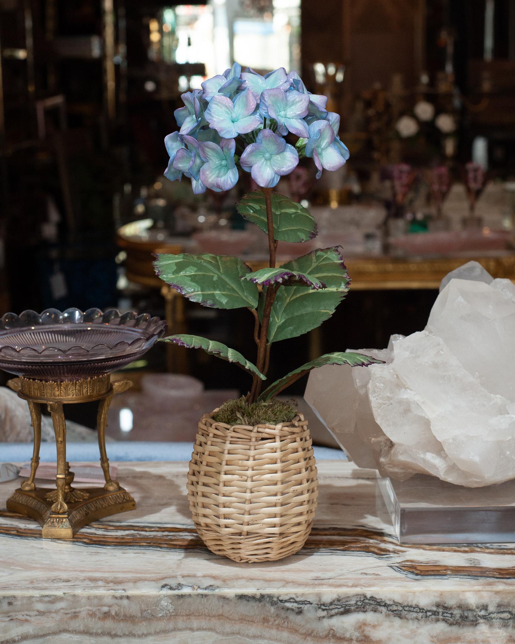 Contemporary Samuel Mazy Glazed Porcelain Purple and Blue Hydrangea Flower Sculpture For Sale