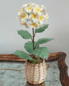 Samuel Mazy Glazed Porcelain Yellow and White Hydrangea Flower Sculpture