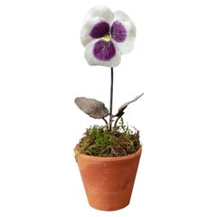 Samuel Mazy Glazed Purple & White Porcelain Pansy Sculpture