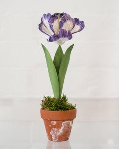 Samuel Mazy White and Purple Porcelain Tulip Flower Sculpture