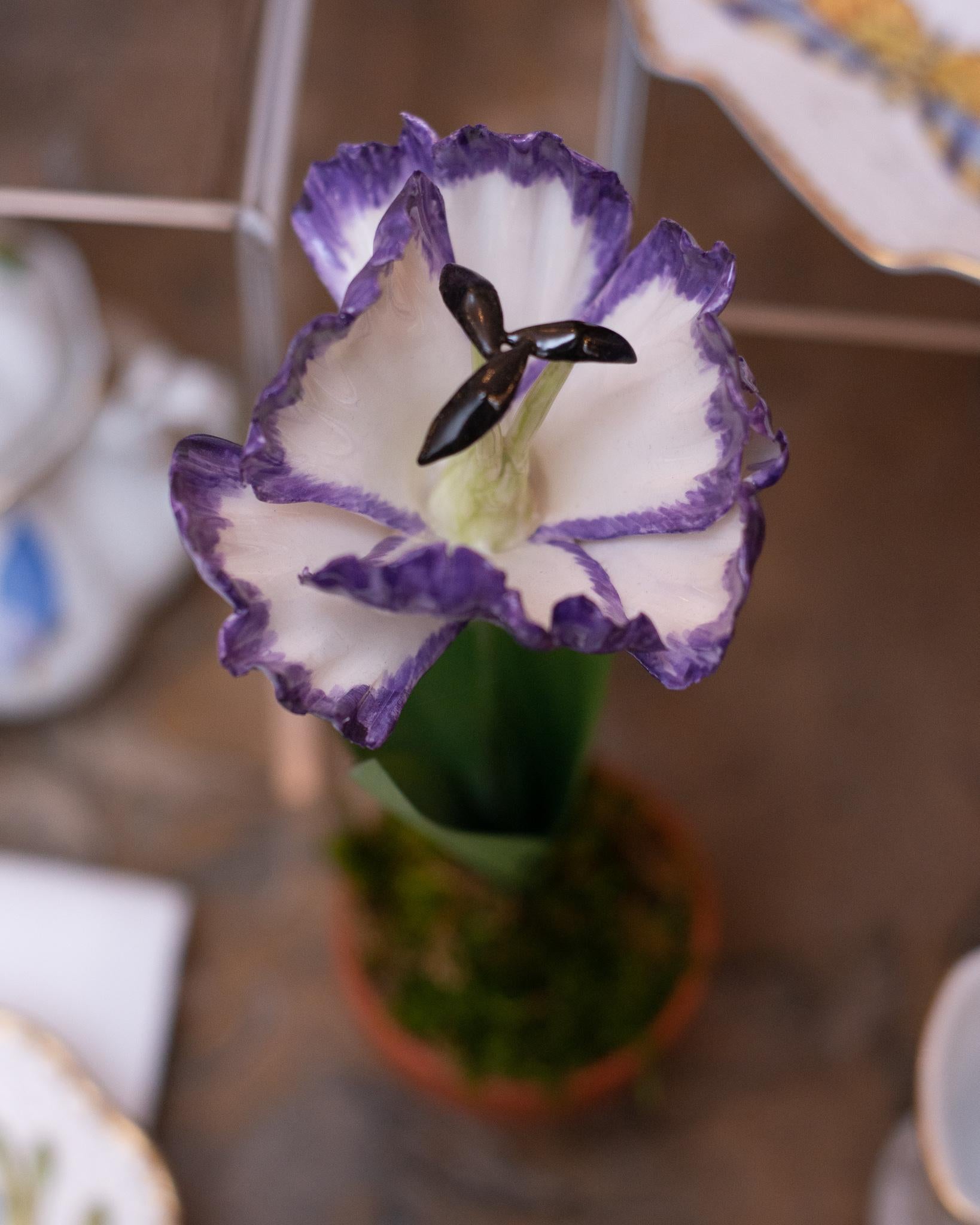 French Samuel Mazy Purple Porcelain Tulip Sculpture