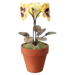 Samuel Mazy Three Stem Glazed Yellow & Purple Porcelain Pansy Sculpture