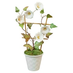 Samuel Mazy Galleta blanca de porcelana Morning Glory con enrejado en una maceta enrejada