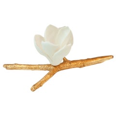 Samuel Mazy White Porcelain Magnolia Candleholder