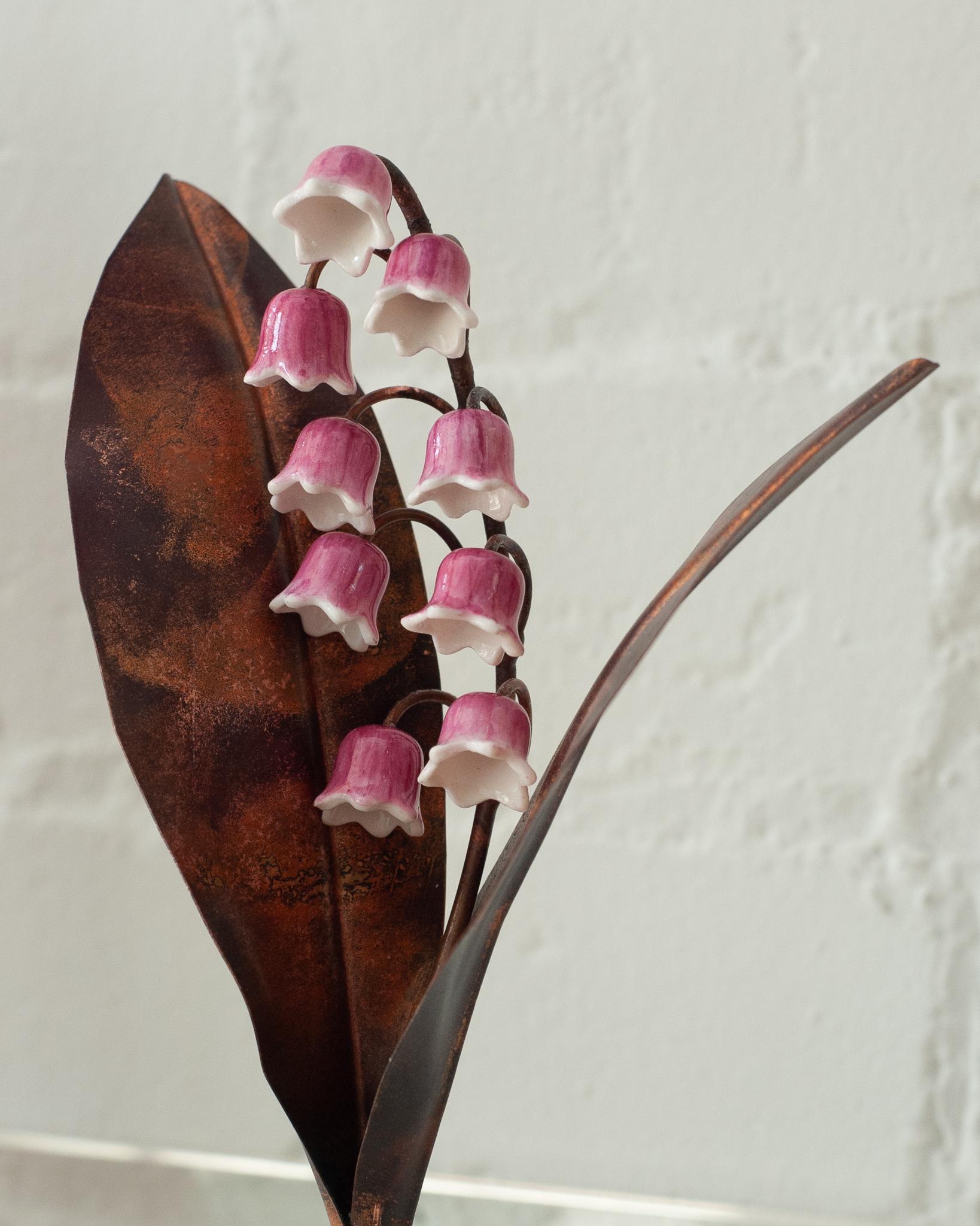 French Samuel Mazy x Maison Nurita Pink Glazed Porcelain Lily of the Valley Sculpture