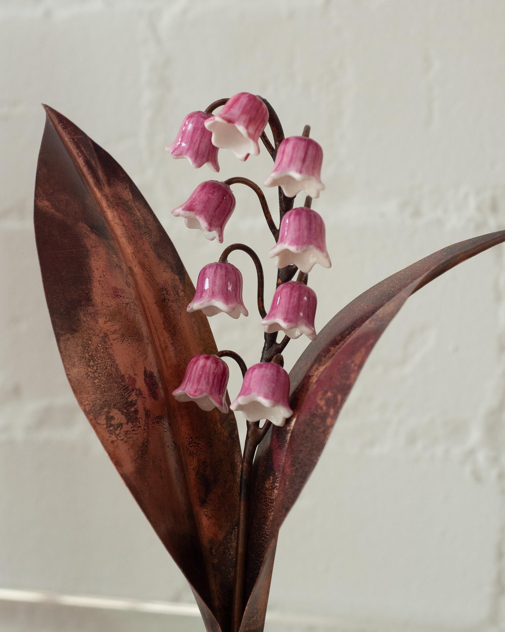 Contemporary Samuel Mazy x Maison Nurita Pink Glazed Porcelain Lily of the Valley Sculpture For Sale
