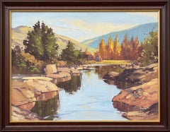 River Landscape of South Island, New Zealand, 20th Century, Oil on Canvas