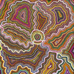 Colorful Australian Aboriginal abstract landscape dot painting on canvas