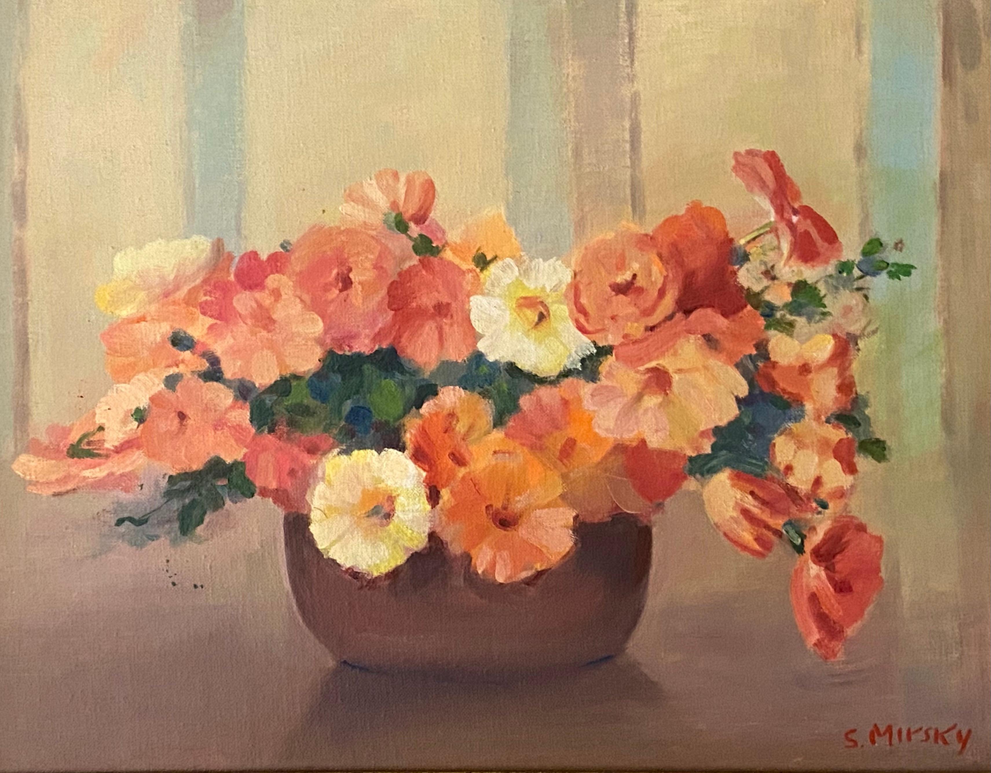Bouquet de pétunias - Post-impressionnisme Painting par SAMUEL MIRSKY