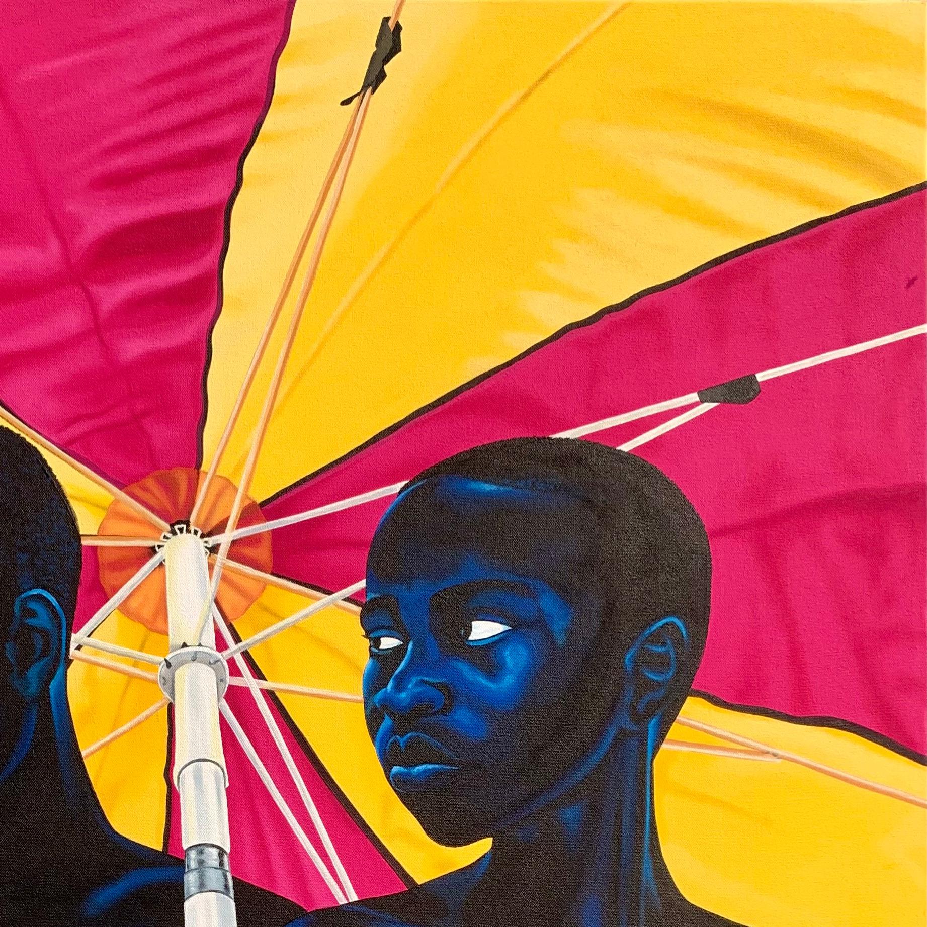 Under One Umbrella - Contemporary Painting by Samuel Oseigyei Kumah