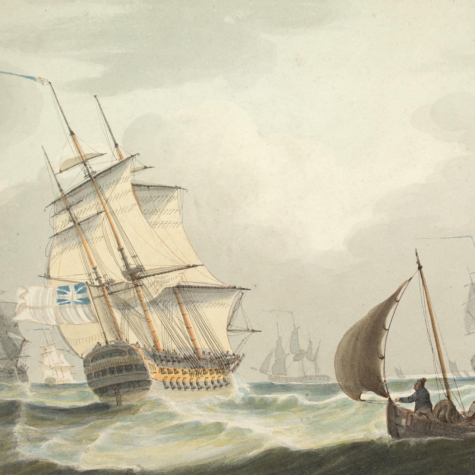 Samuel Owen (Attribué), Scène maritime avec un homme de guerre de la Royal Navy en vente 6