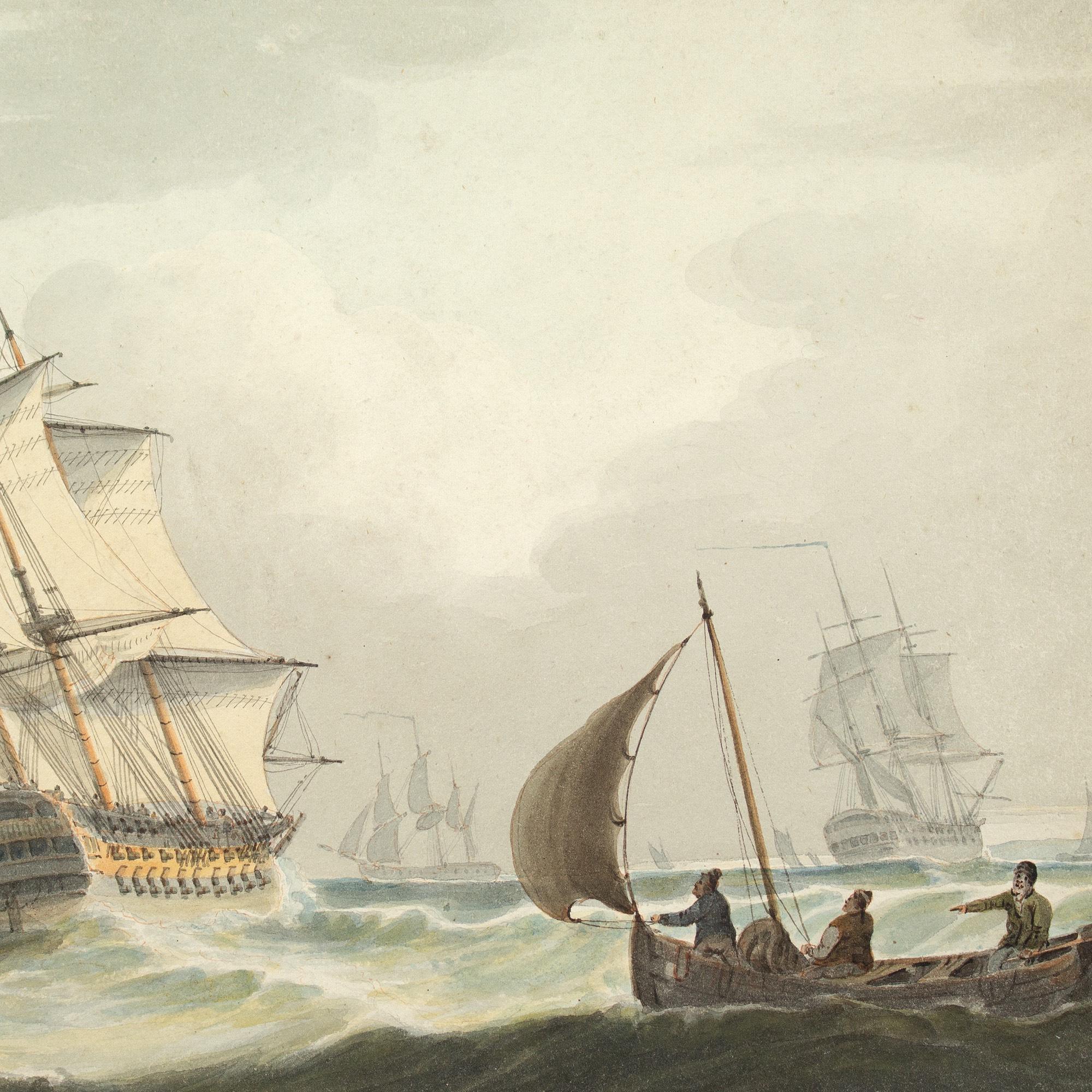 Samuel Owen (Attribué), Scène maritime avec un homme de guerre de la Royal Navy en vente 7