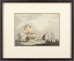 Samuel Owen (Attribué), Scène maritime avec un homme de guerre de la Royal Navy