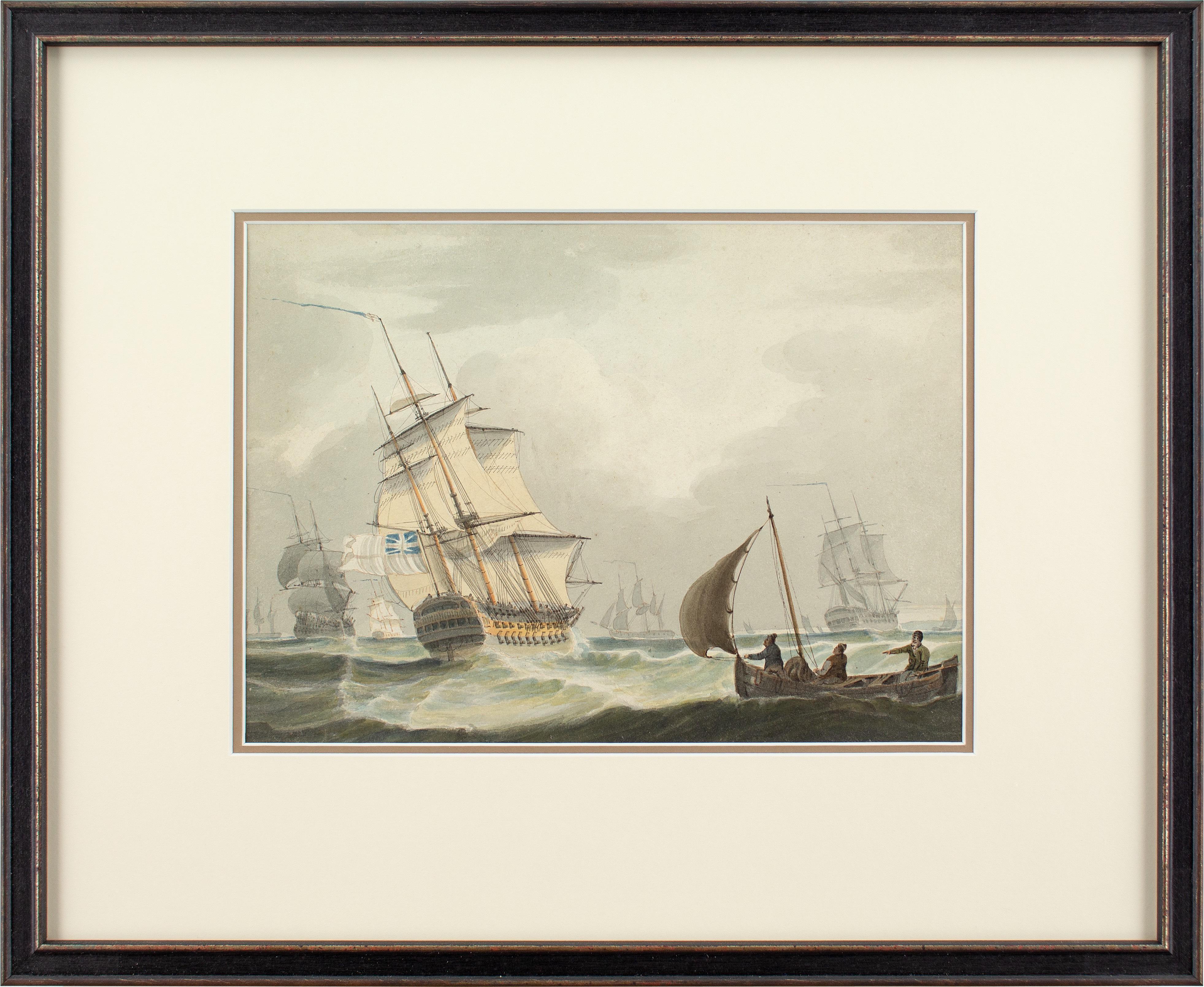 Samuel Owen (Attributed), Maritime Scene With A Royal Navy Man-Of-War