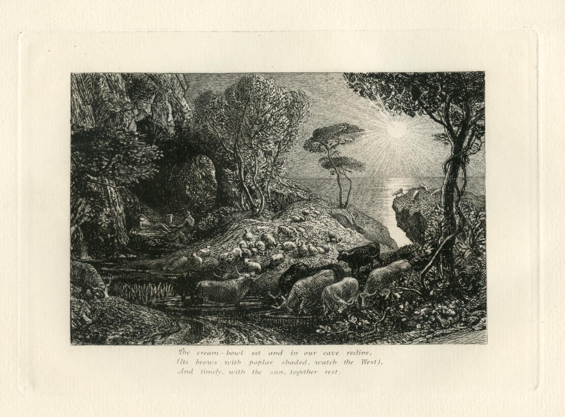 « Moeris and Galatea » Éclogue 9 gravure originale - Print de Samuel Palmer (b.1805)