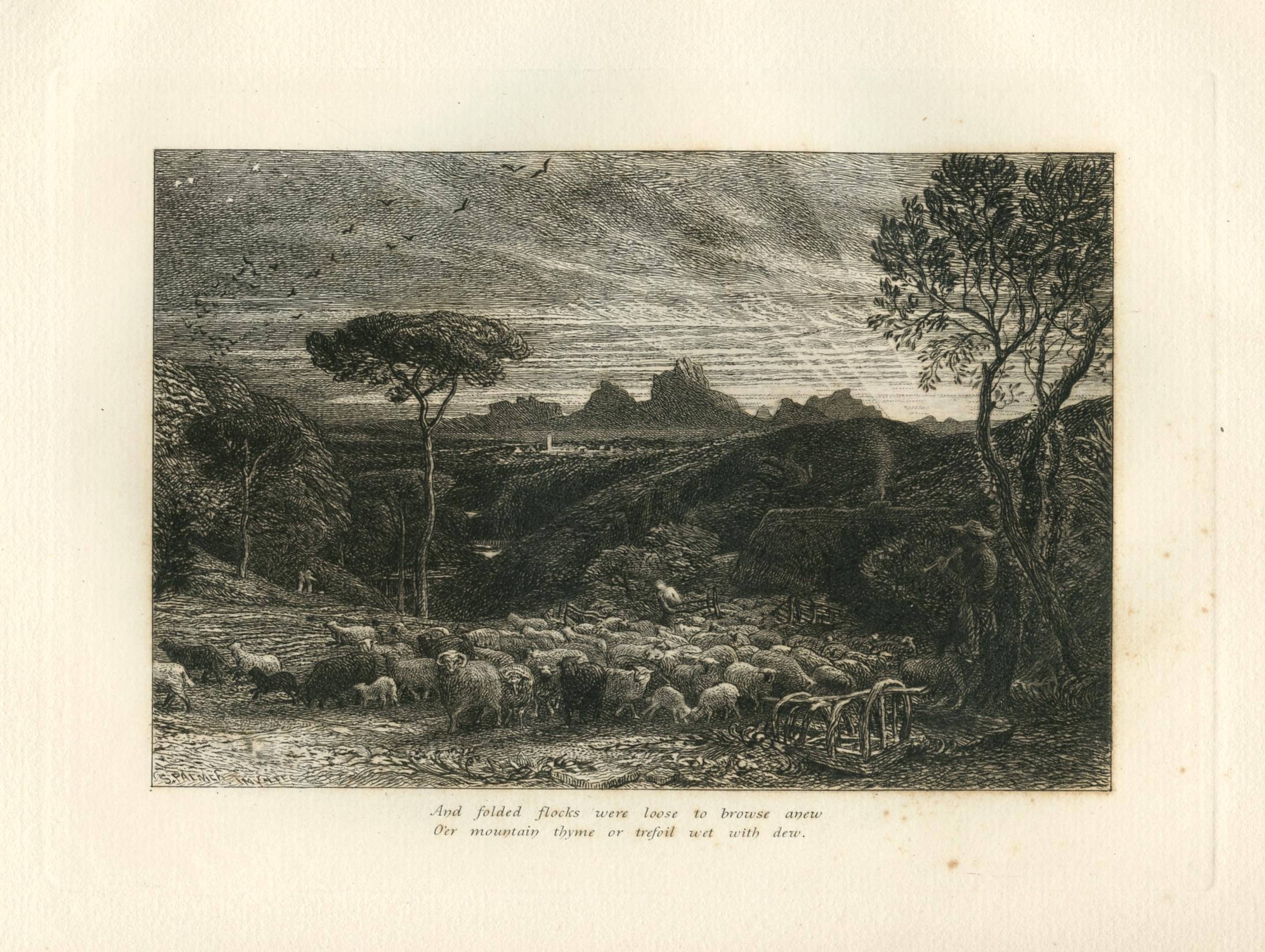 "Opening the Fold - Early Morning" Eclogue 8 original etching - Print by Samuel Palmer (b.1805)