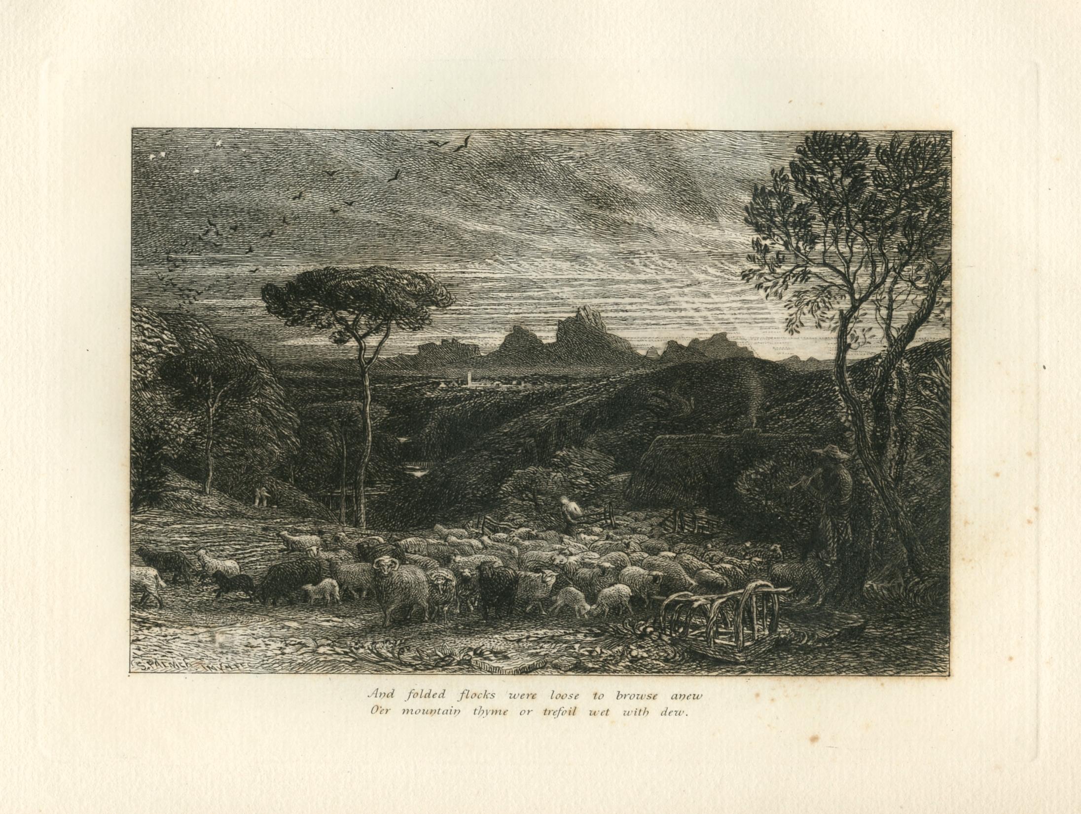 „Opening the Fold - Early Morning“ Eclogue 8 Original-Radierung – Print von Samuel Palmer (b.1805)