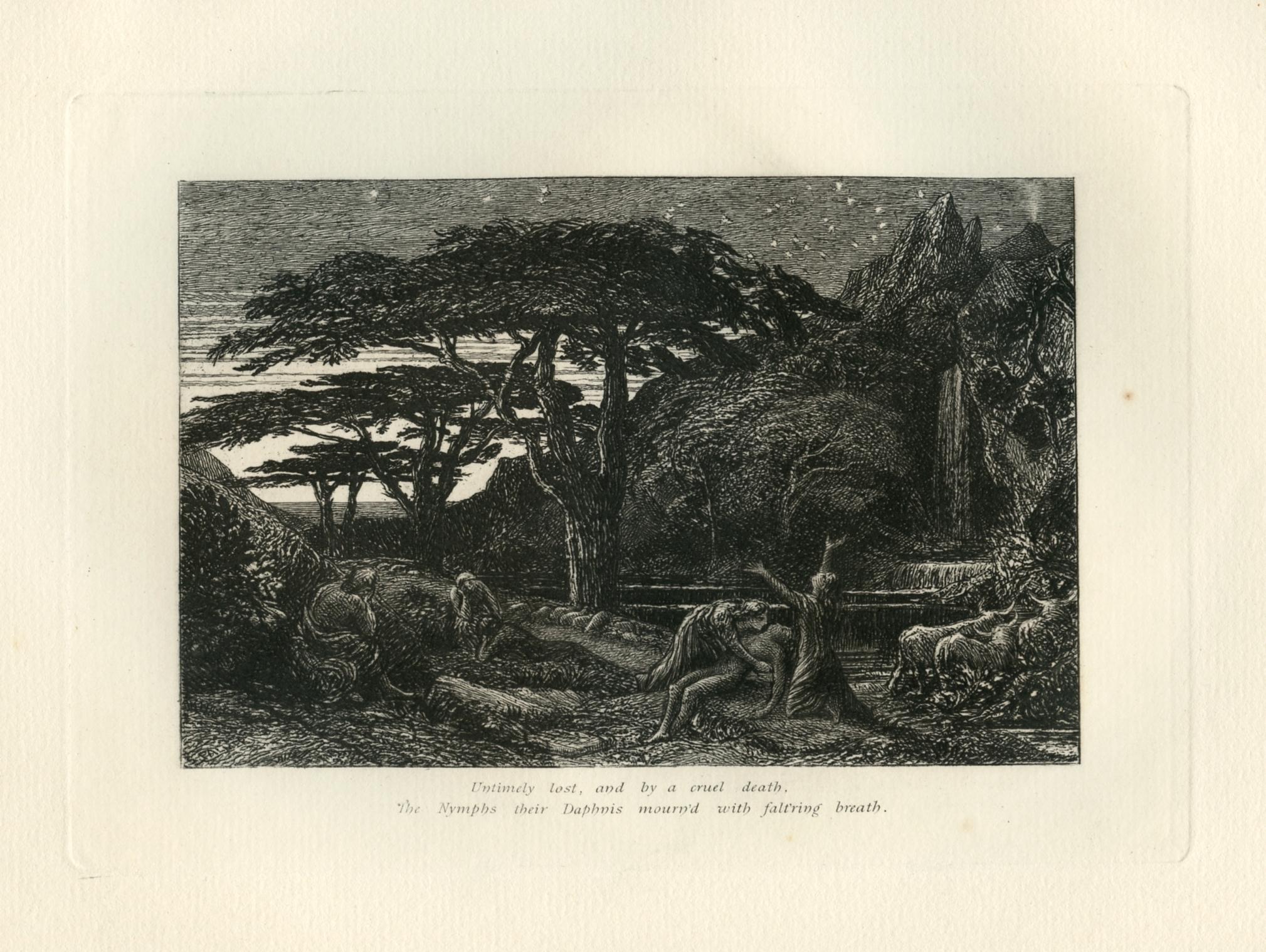 "The Cypress Grove" Eclogue 5 original etching - Print by Samuel Palmer (b.1805)