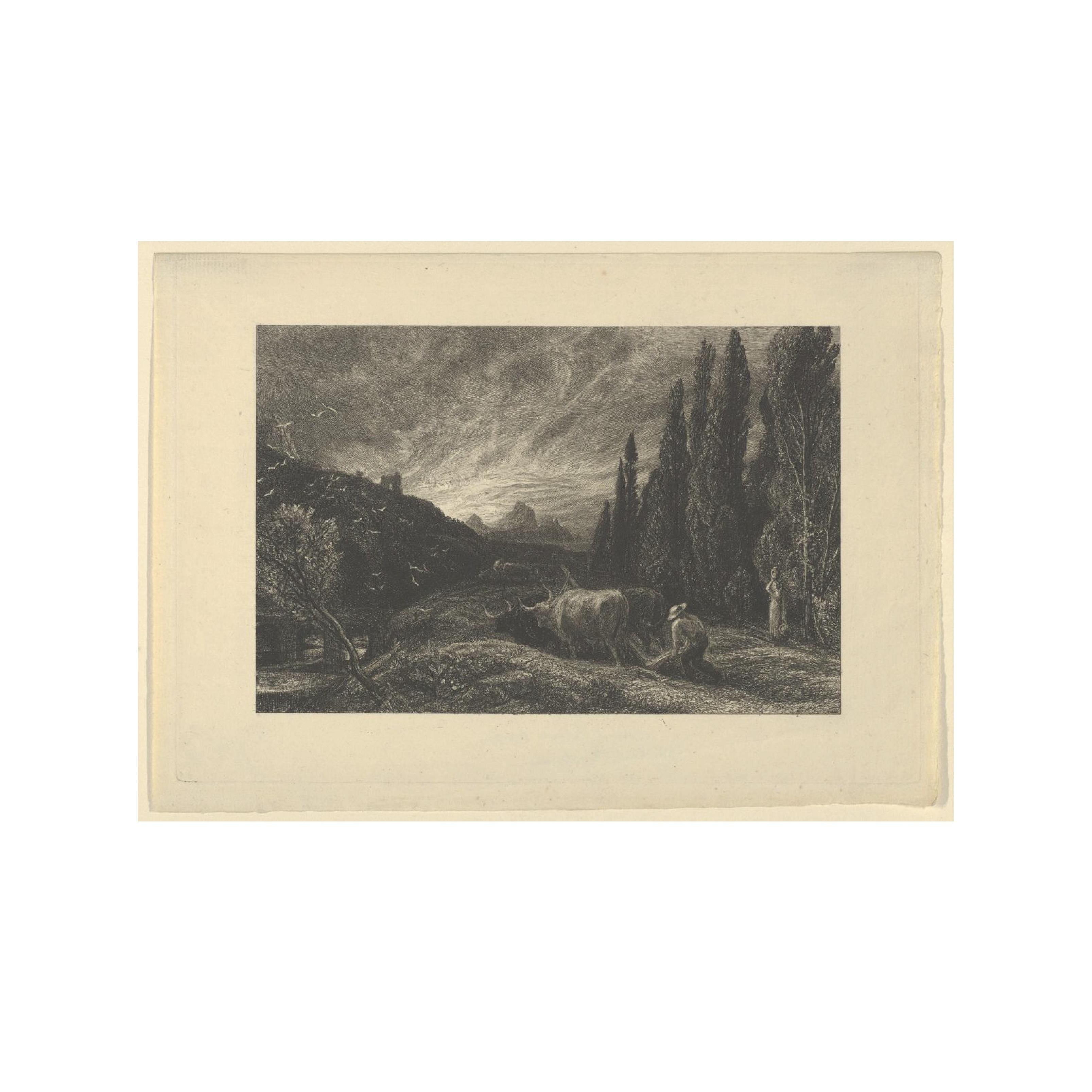 Samuel Palmer (b.1805) Landscape Print - 'The Early Ploughman' or 'The Morning Spread upon the Mountains'