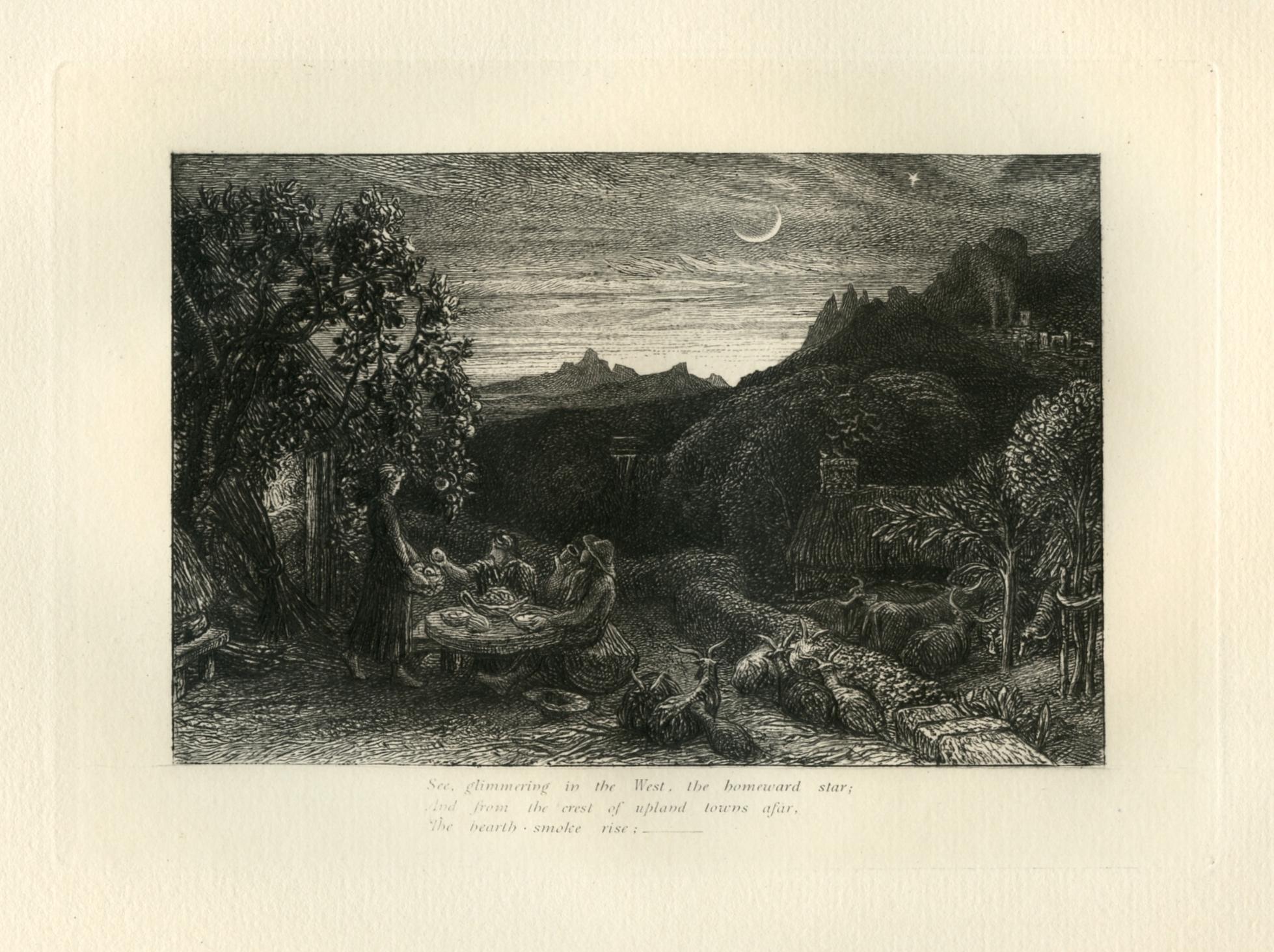 "The Homeward Star" Eclogue 1 original etching - Print by Samuel Palmer (b.1805)