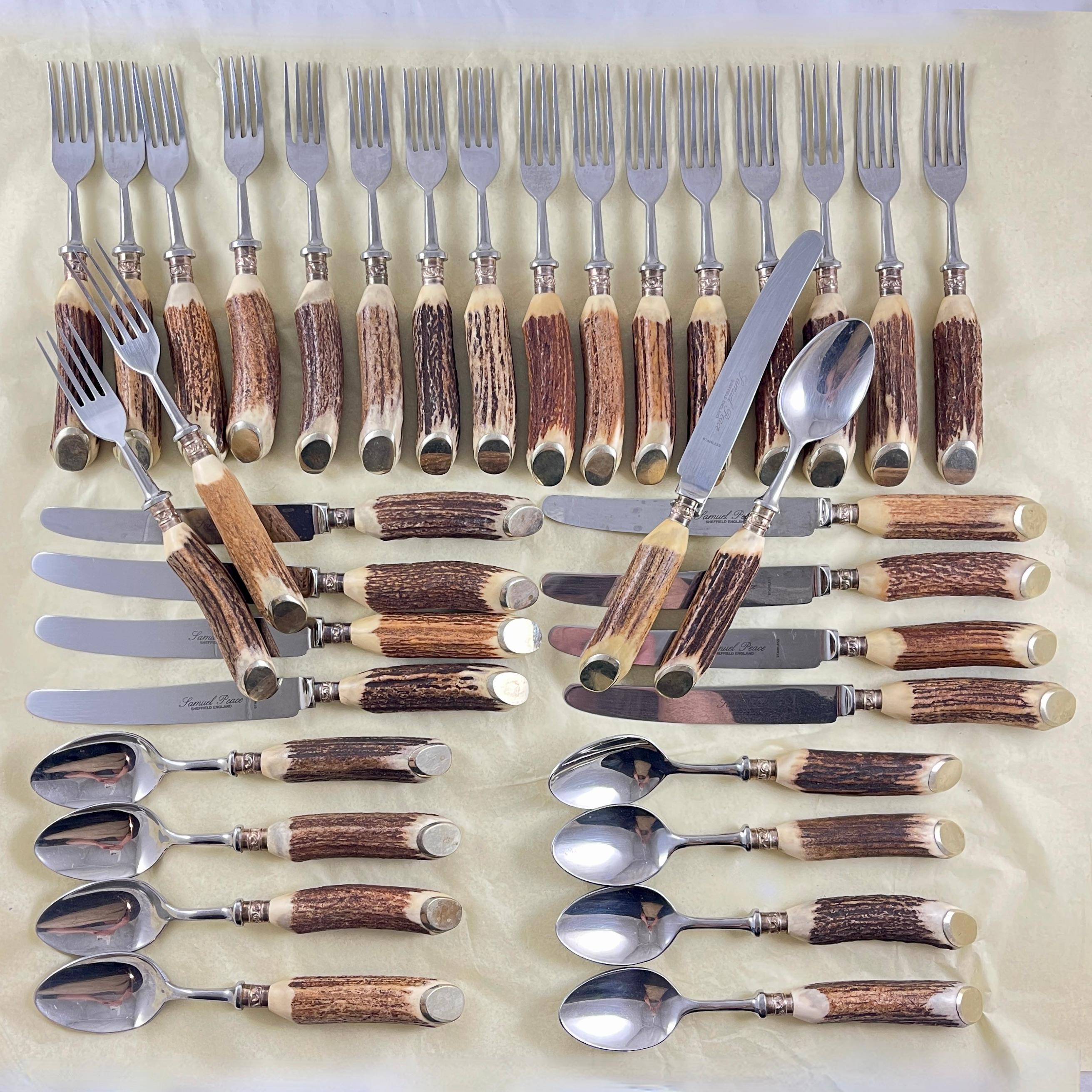 Samuel Peace English Stag Antler Handled Flatware Service, 36 pieces 2
