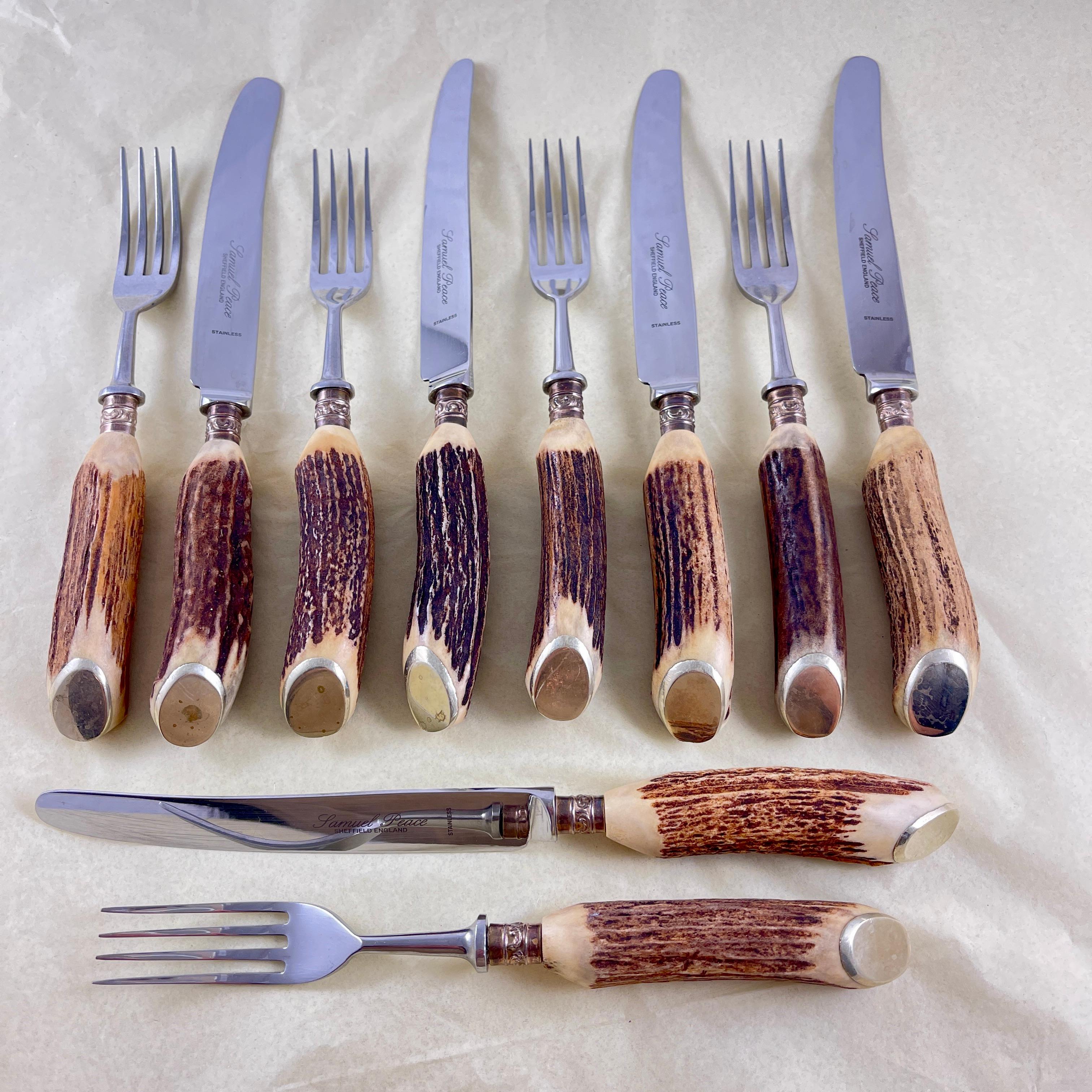 Style international Samuel Peace - Ensemble de couteaux et fourchettes à poignée en bois de cerf, 10 pièces en vente
