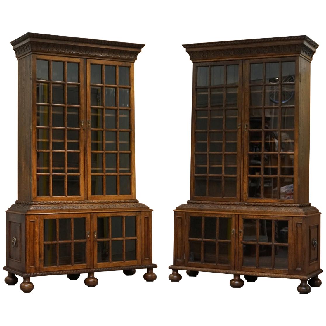 Samuel Pepys 1666 Oak Library Bookcases Pair High Provenance Carved by Forsyth