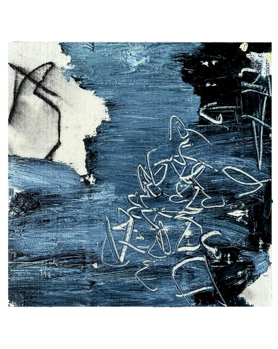 Samuel Perry Abstract Painting - pencils and pages #7 (mixed media 6"x6" on canvas)