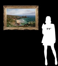 Large Very Fine Highly Detailed 19th Century English Landscape of Cornwall Coast