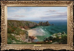 Large Very Fine Highly Detailed 19th Century English Landscape of Cornwall Coast