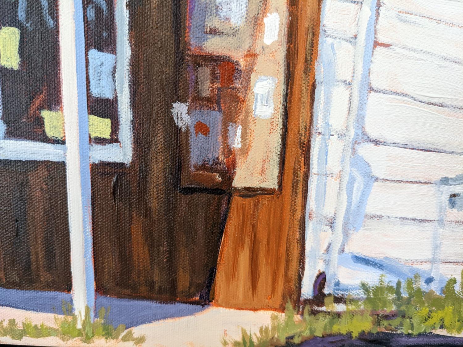 <p>Artist Comments<br />Artist Samuel Pretorius displays a rustic general store in the California countryside on a Sunday afternoon. He depicts the charming rural view in broad representational strokes. Samuel draws focus to the weathered wooden