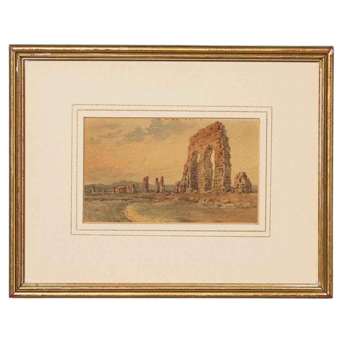 Samuel Prout (britannique, 1783-1852) Aquarelle de ruines sur la voie Appienne en vente