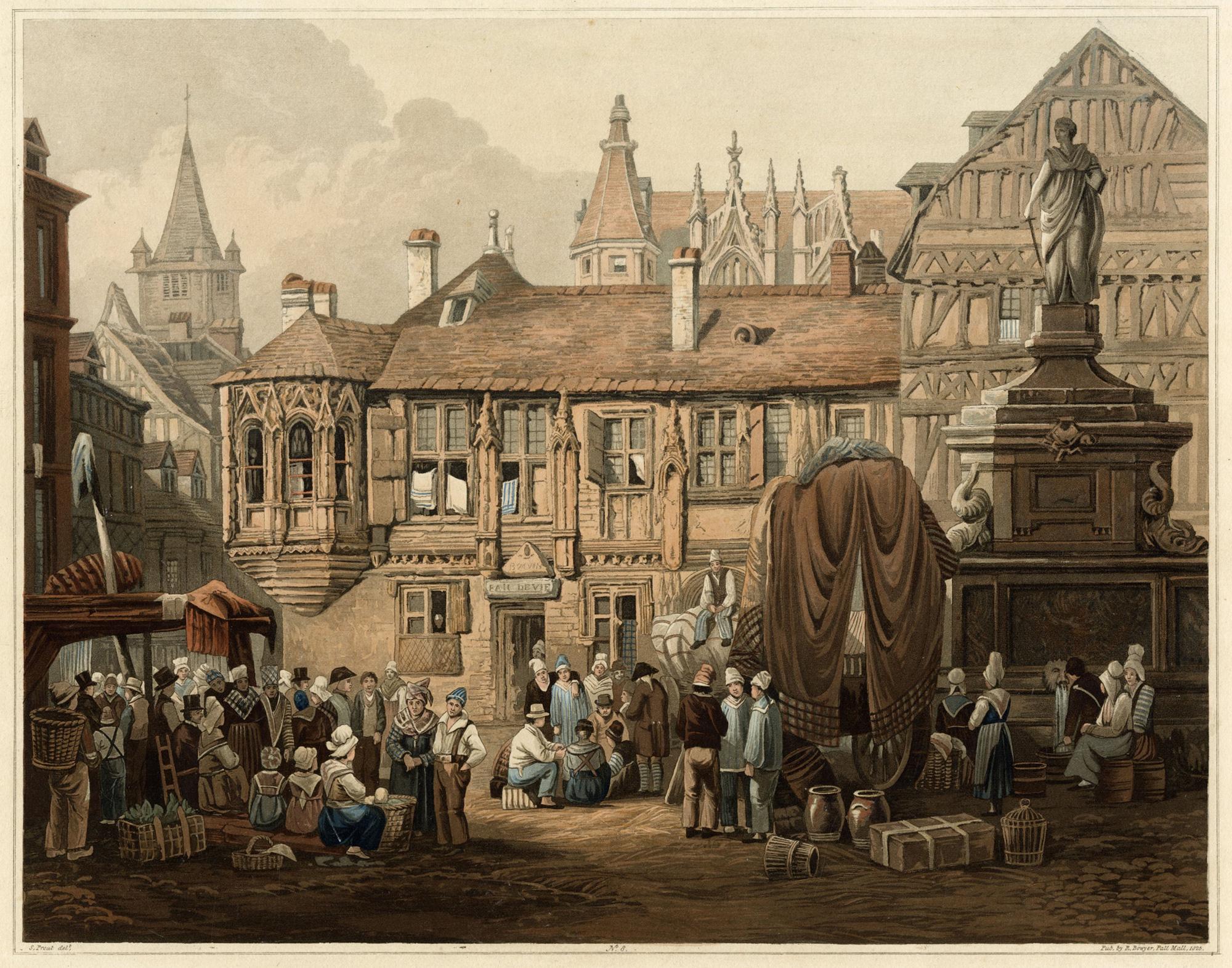 Samuel Prout Landscape Print - La Place de la Pucelle.