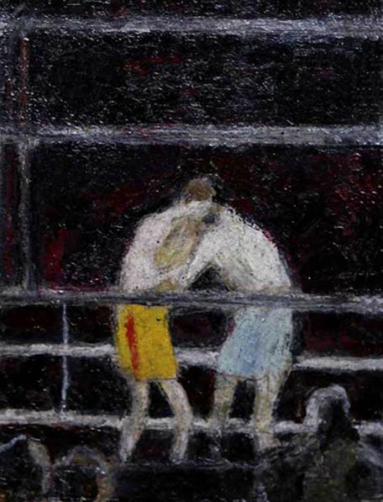 Samuel Rabin Figurative Painting - The Clinch, 20th Century Boxing Artwork, Mixed Media