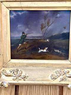 19th century English landscape with man and dogs out shooting birds