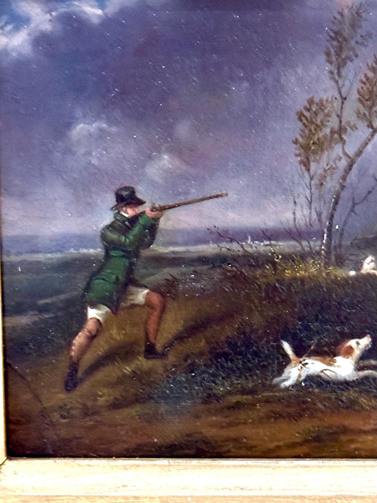 Samuel Raven (British, 19th Century)
Setters Flushing Game in an Upland Landscape
Oil on panel, circa 1830
Presented in a deeply moulded and carved giltwood frame of the period

This finely rendered early 19th-century sporting scene by Samuel Raven