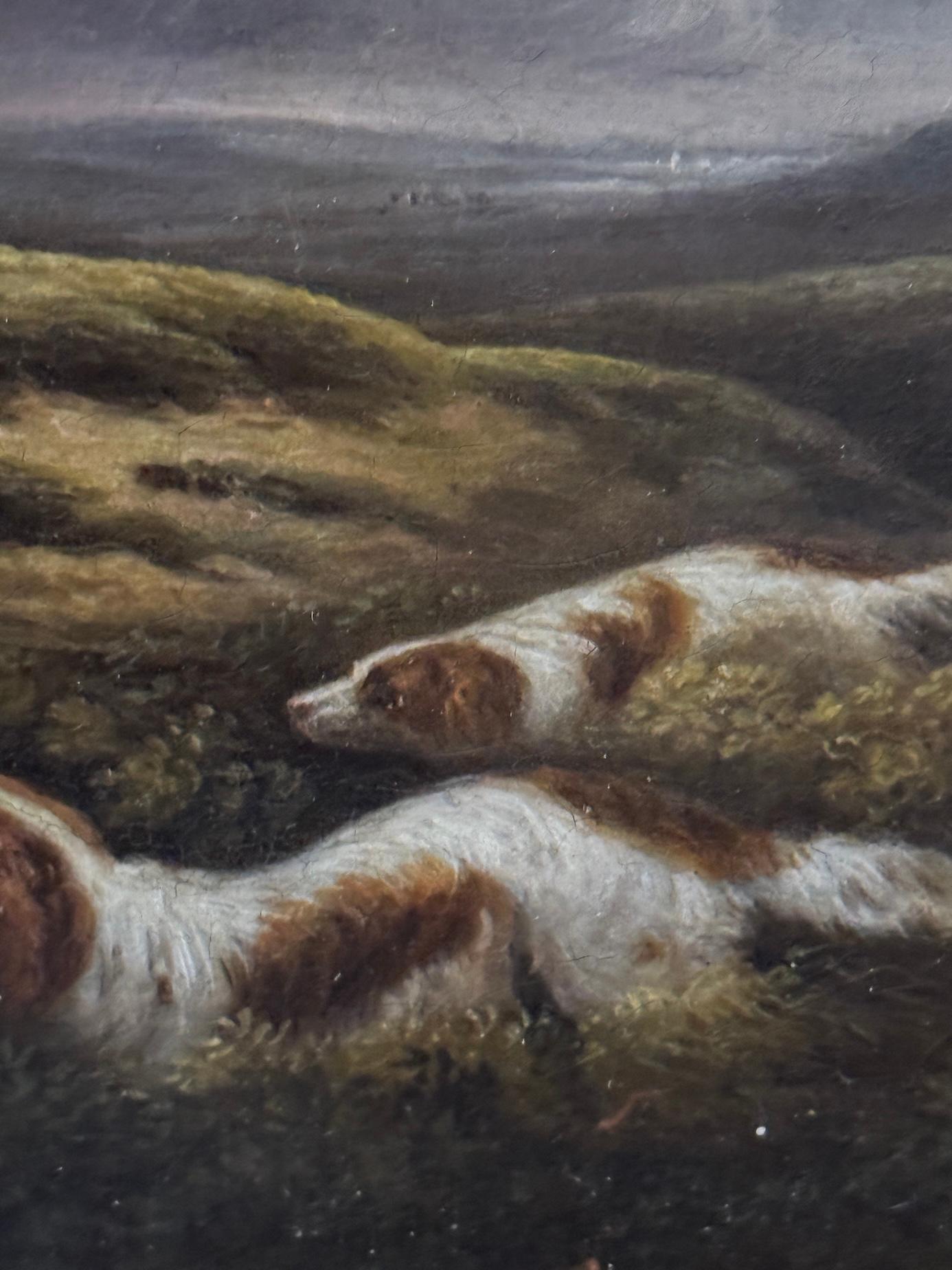 19th century English landscape with two setters flushing birds during a shoot For Sale 3