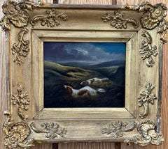 19th century English landscape with two setters flushing birds during a shoot