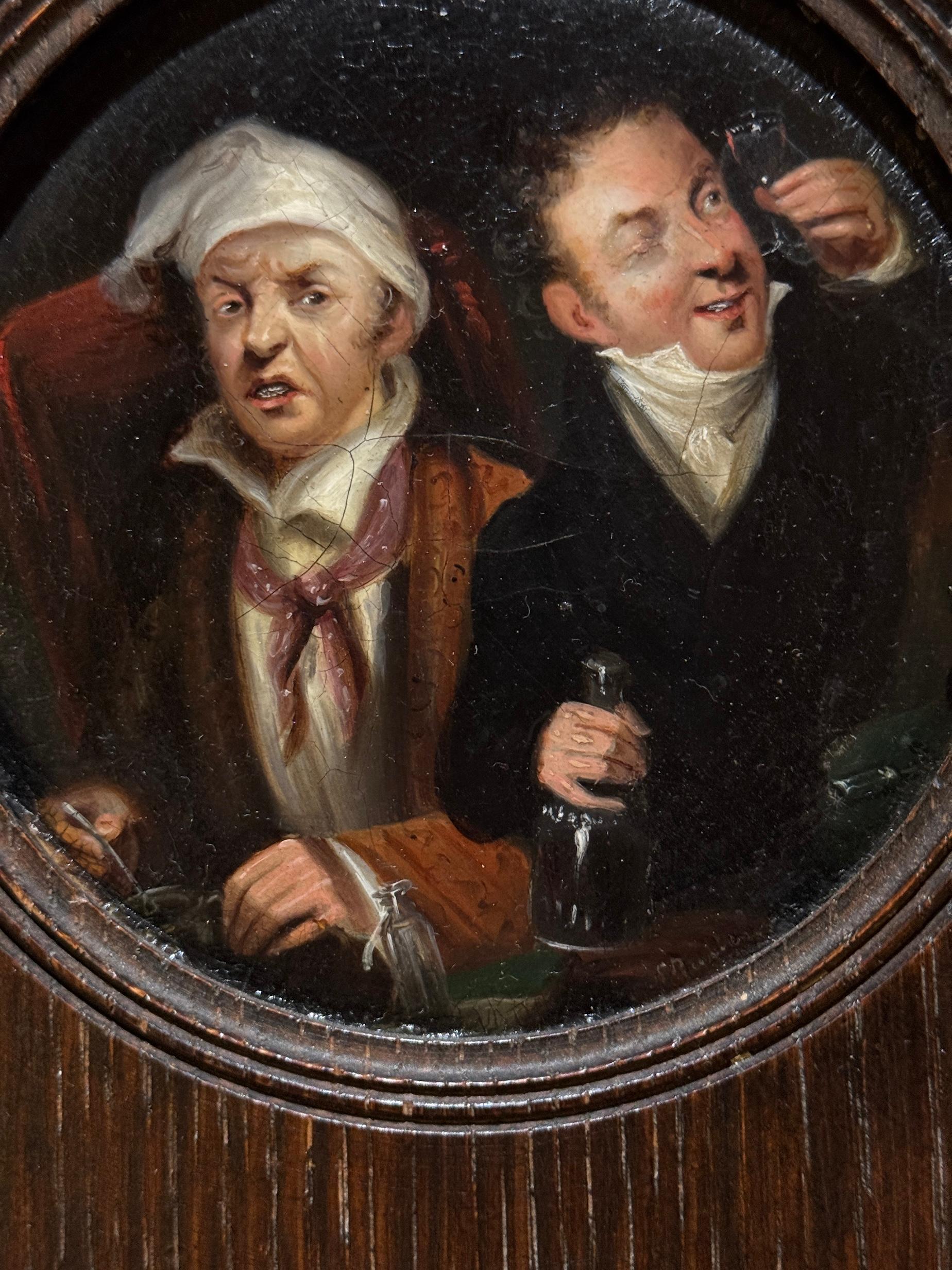 19th century English portrait of two men drinking in an Inn/Pub (Schwarz), Portrait Painting, von Samuel Raven