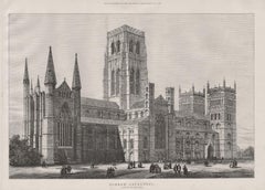 La cathédrale de Durham, gravure topographique anglaise du 19e siècle, par Samuel Read, 1884