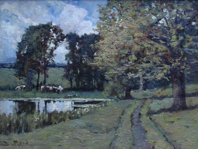 River Landscape With Cattle Scottish 1900 S Impressionist Oil Painting Trees