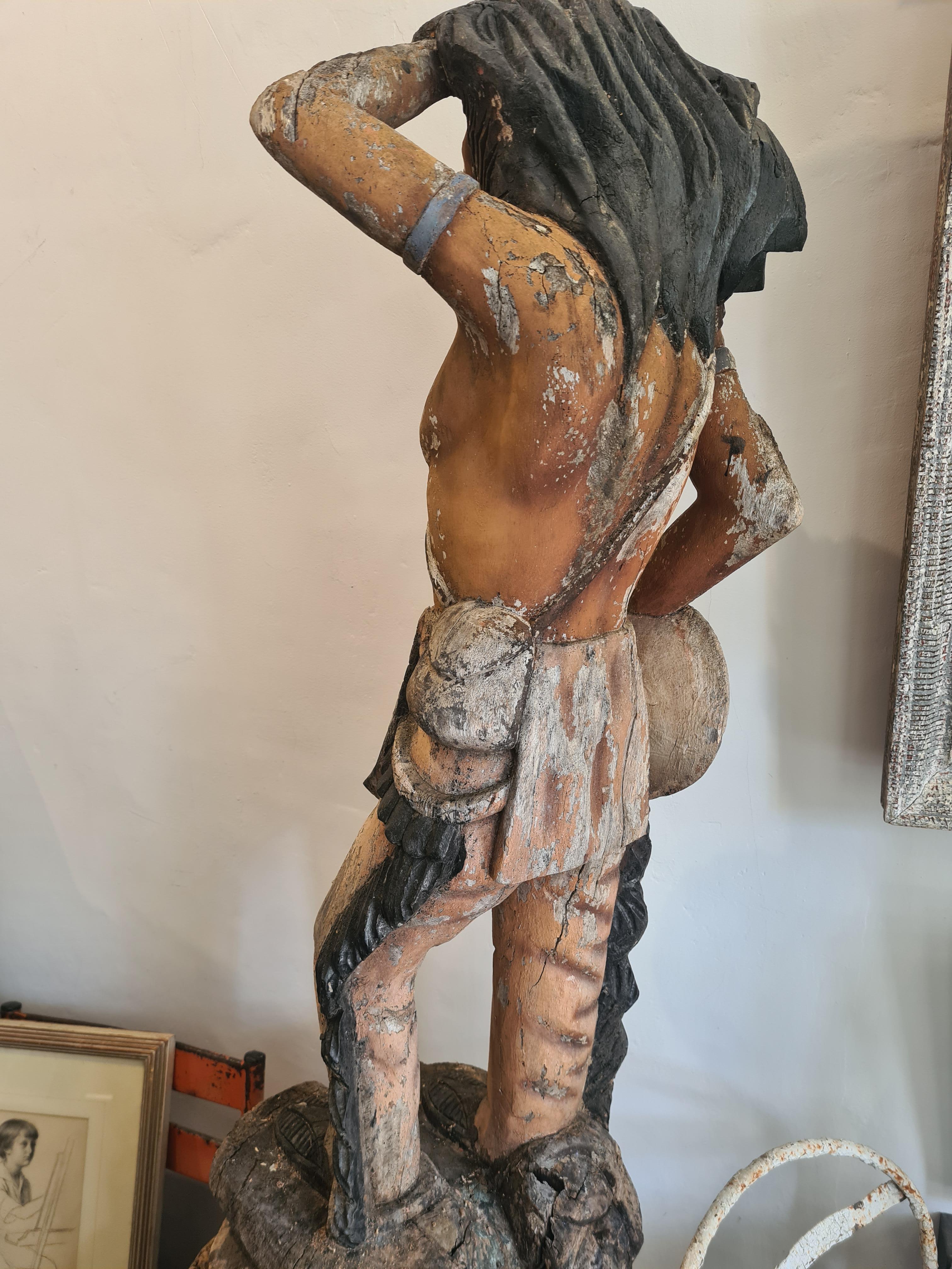 An Early 20th Century Cigar Store Indian, Carved Wood With Polychrome Decoration For Sale 8