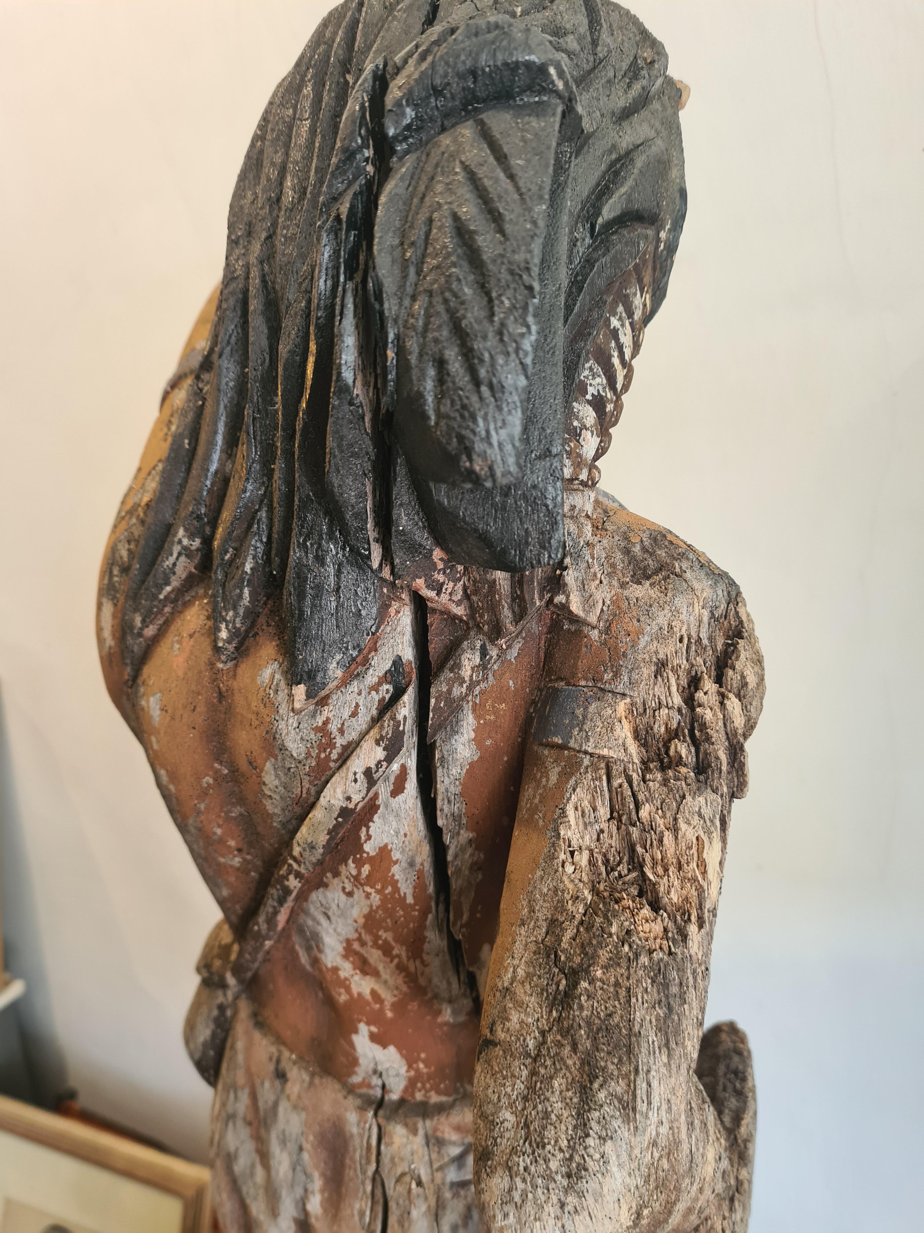An Early 20th Century Cigar Store Indian, Carved Wood With Polychrome Decoration For Sale 12