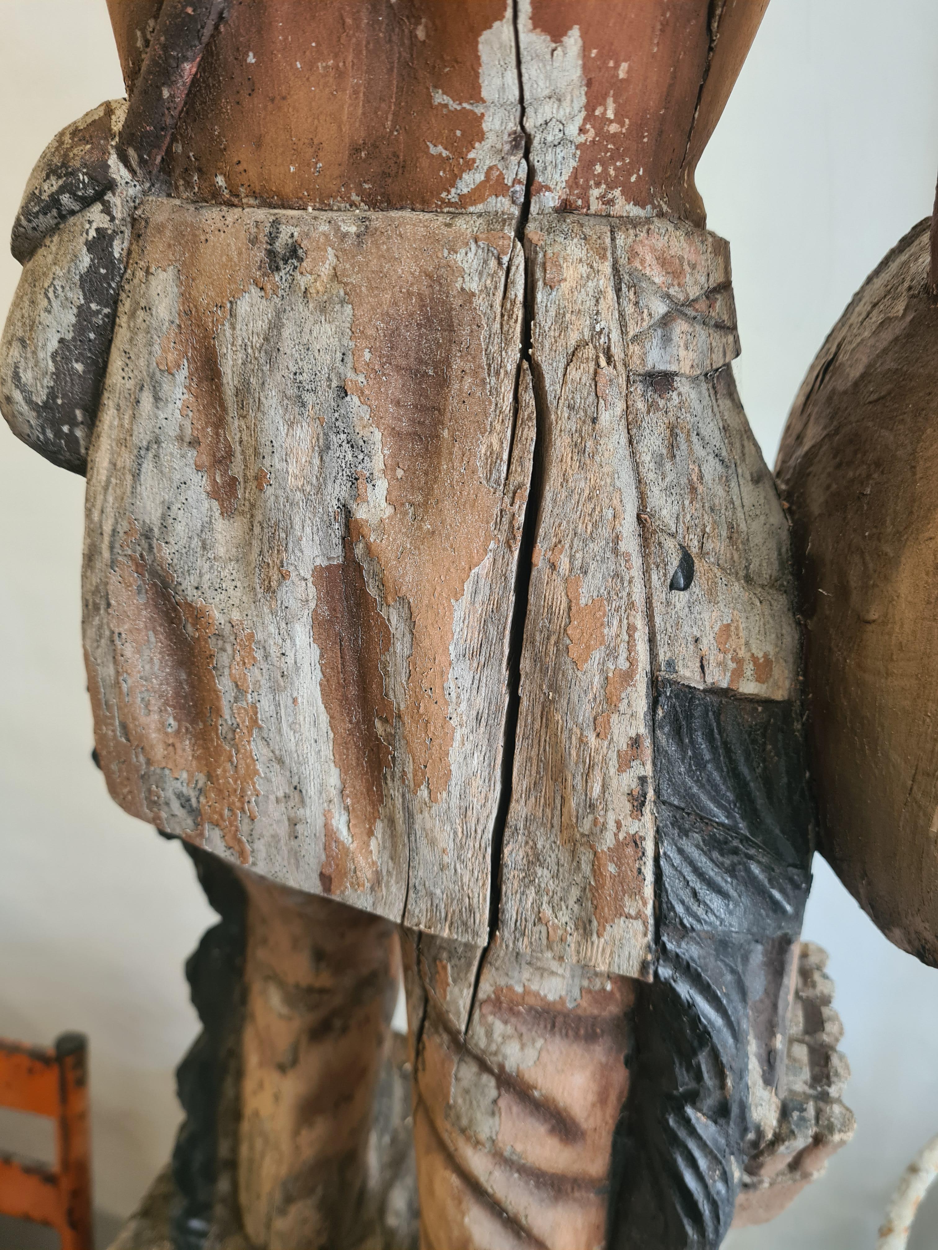 An Early 20th Century Cigar Store Indian, Carved Wood With Polychrome Decoration For Sale 13