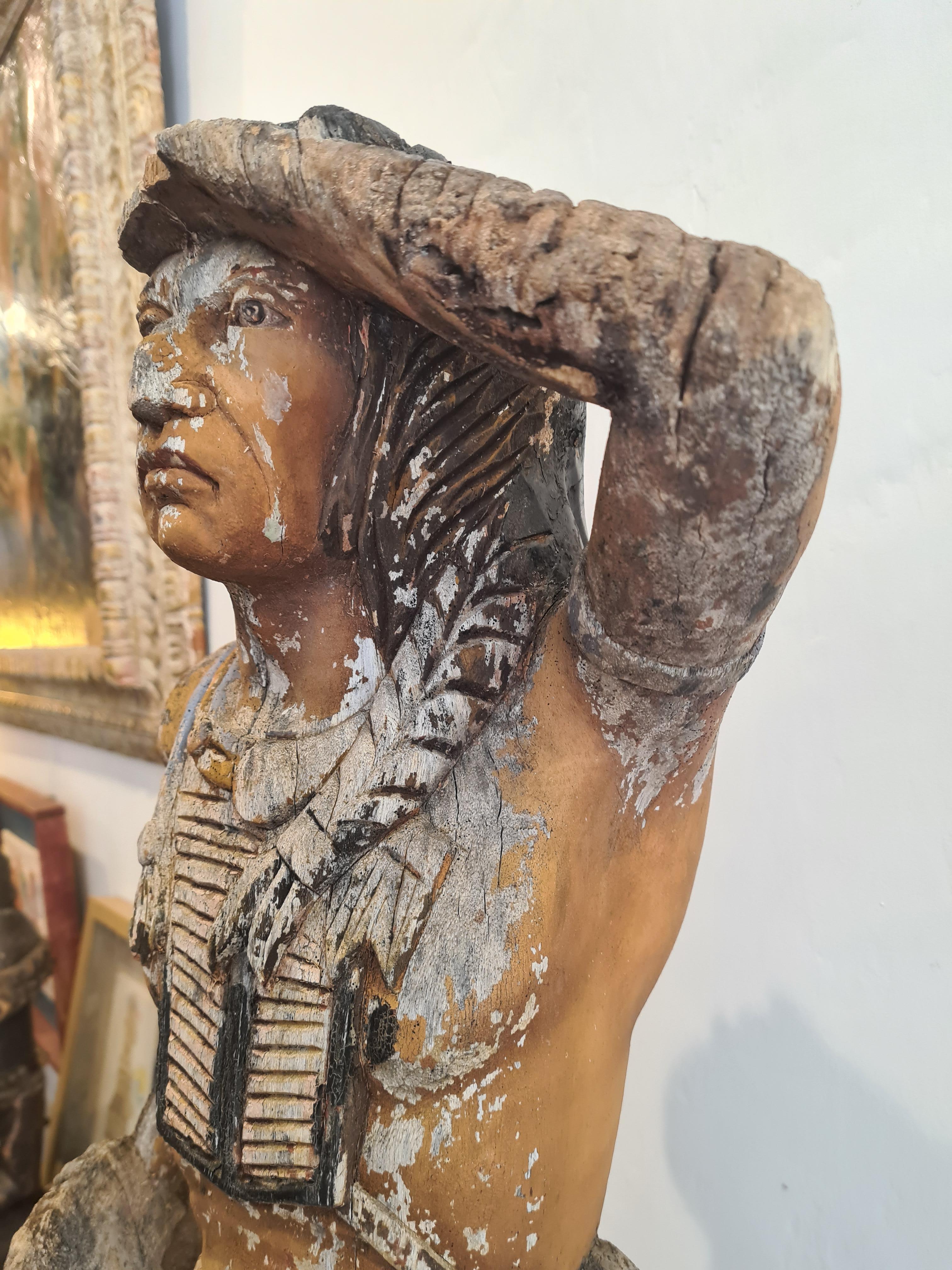 An Early 20th Century Cigar Store Indian, Carved Wood With Polychrome Decoration For Sale 2