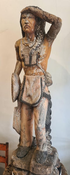 Vintage An Early 20th Century Cigar Store Indian, Carved Wood With Polychrome Decoration