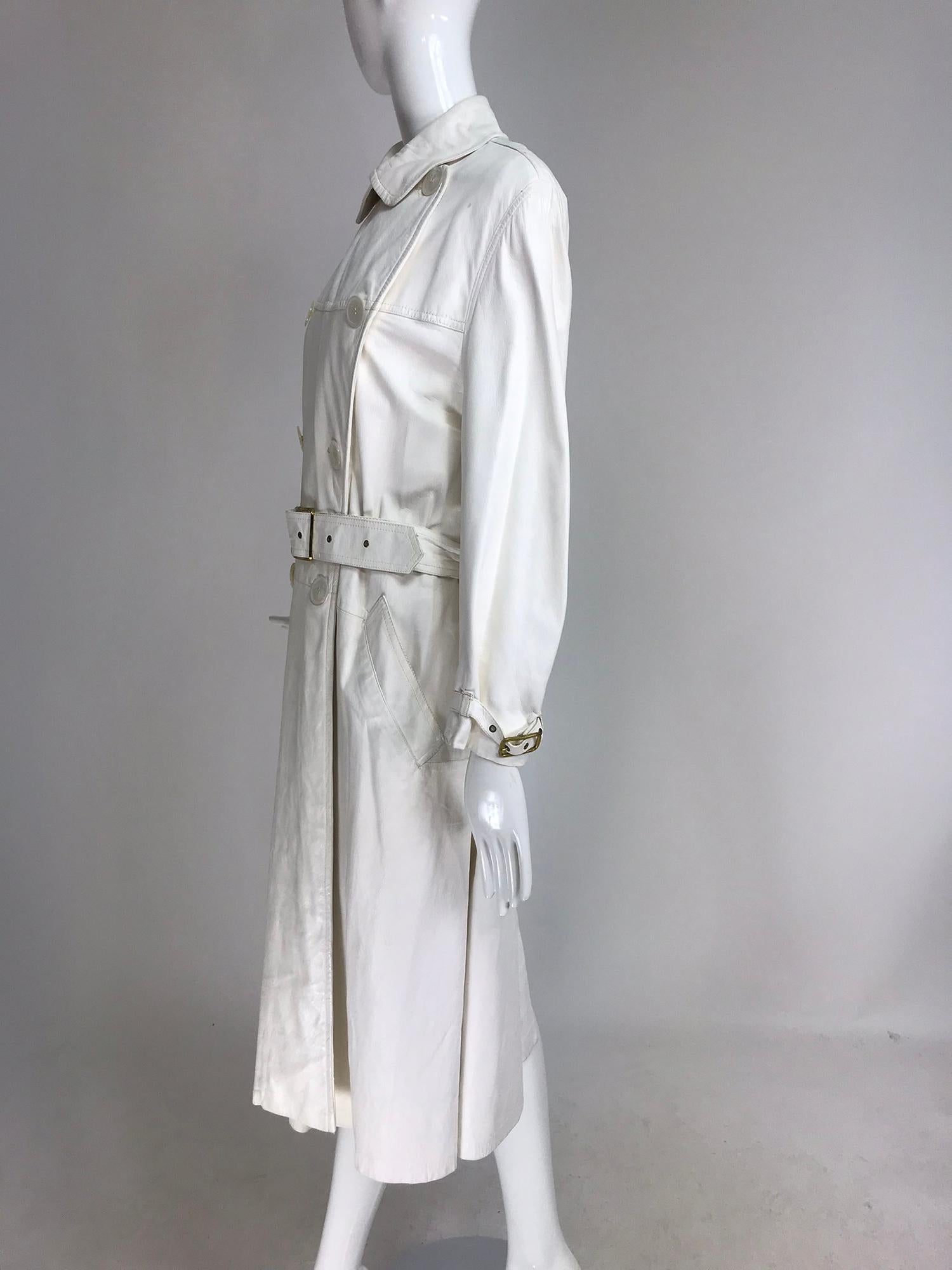 white leather trench coat